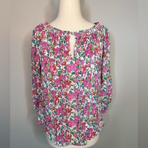 Sz S Abercrombie & Fitch pink long sleeve floral blouse keyhole